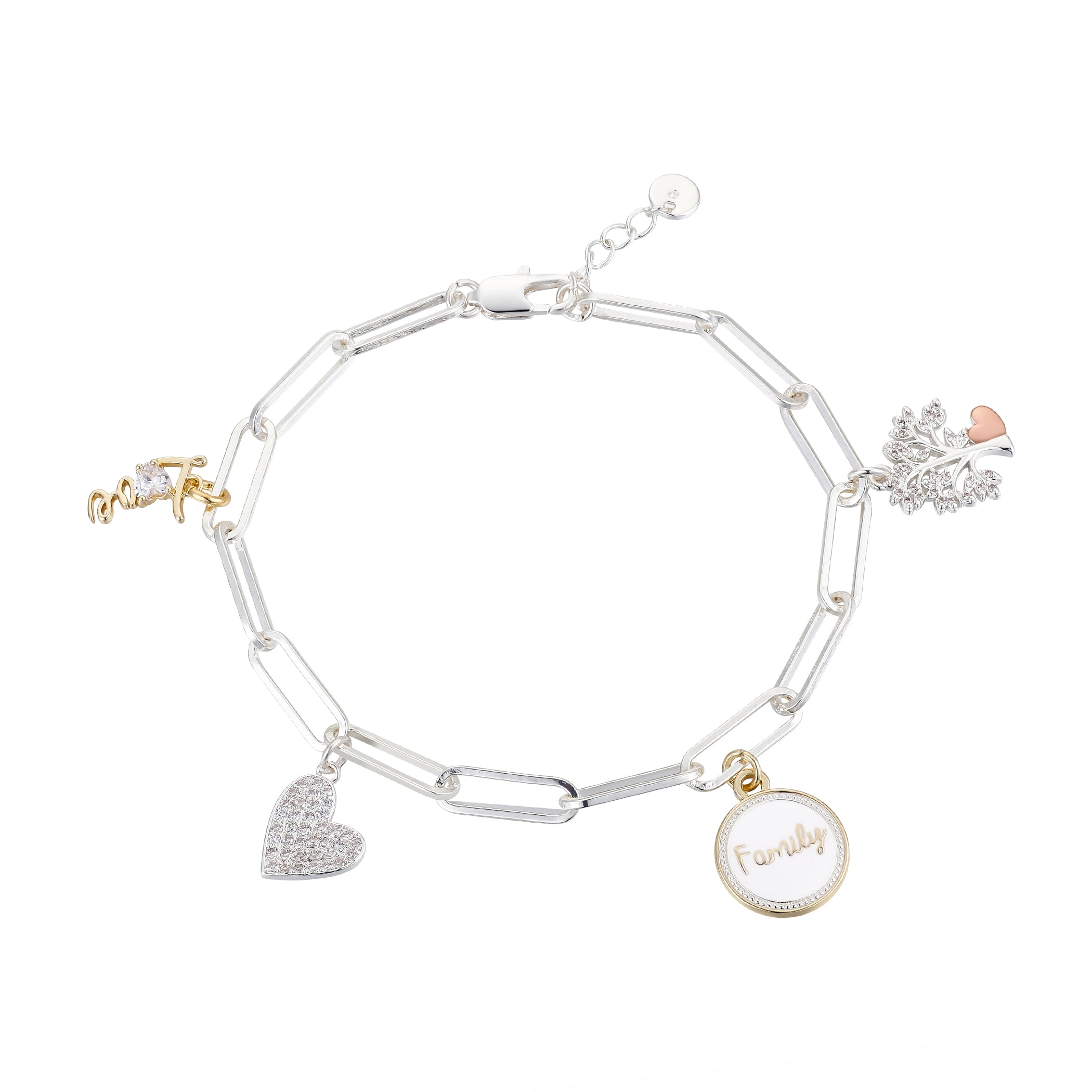 14kt Gold Flash Plated Cubic Zirconia Family Charm Link Bracelet 14kt-gold-flash-plated-cubic-zirconia-family-charm-link-bracelet