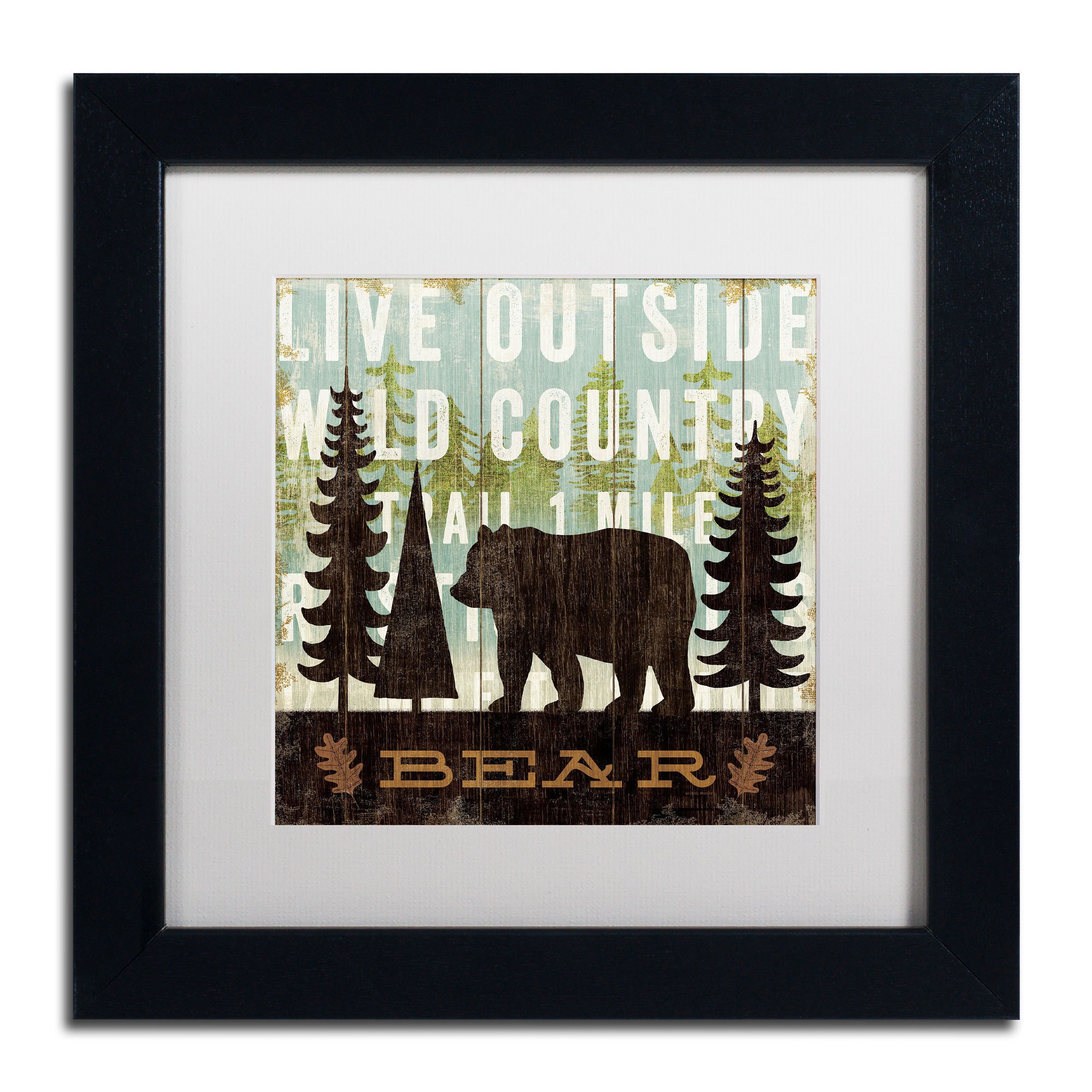 Trademark Fine Art "Simple Living Bear" Canvas Art by Michael Mullan, White Matte, Black Frame