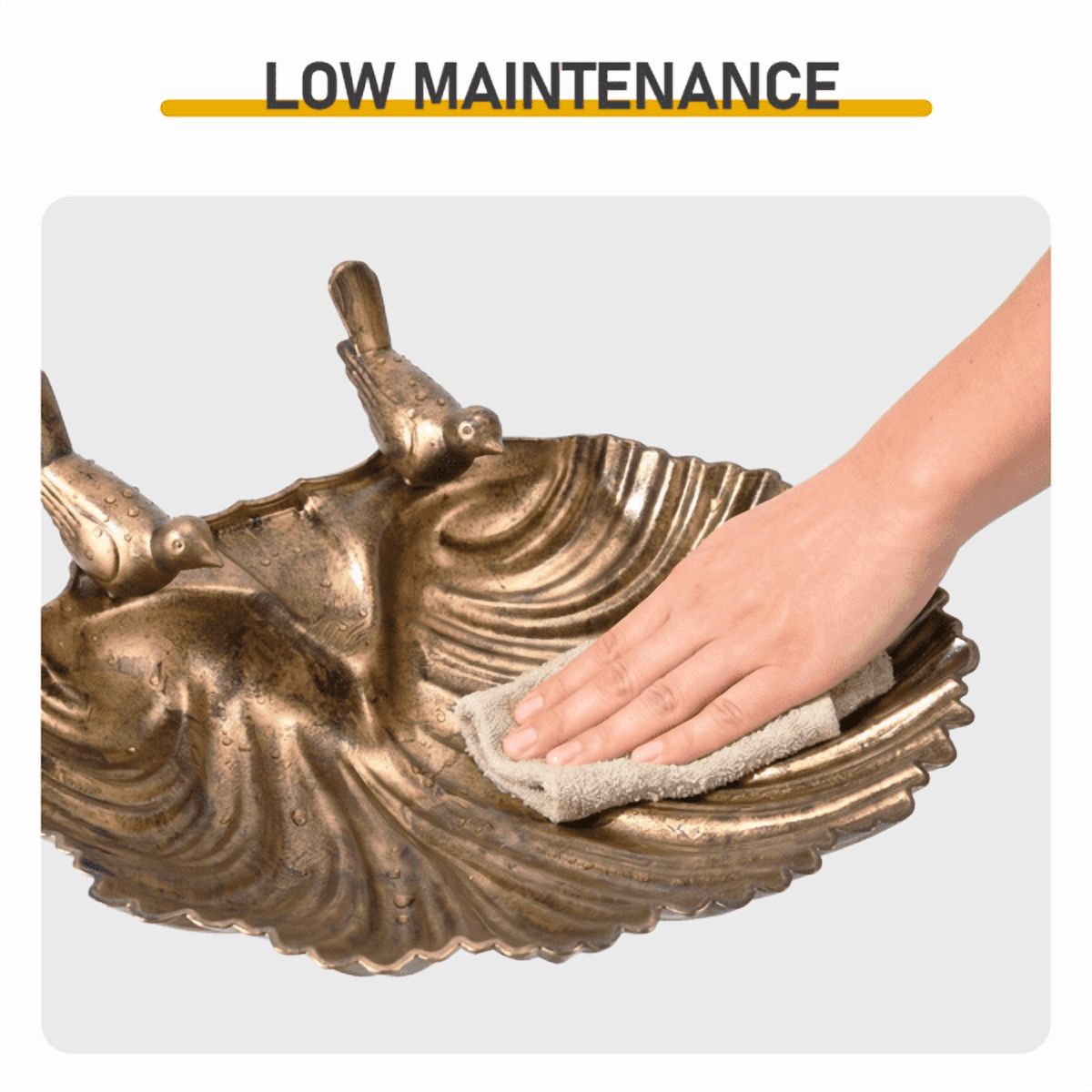 Resin Bird Bath Basin with 2.5W Solar Fountain, Bronze Shell Edge Design, 50x36x81cm