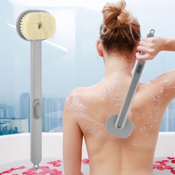 EEEkit Long Handle Liquid Bath Brush with Detachable Head, Built-in Soap Dispenser, Back Scrubber Shower Brush, Gray