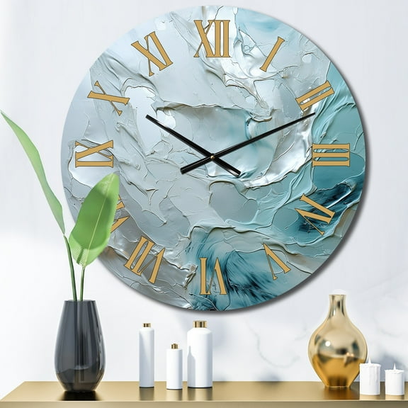 Designart "Shimmering Silver" Abstract Landscape Oversized Wall Clock