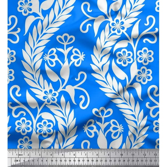 Soimoi Crepe Silk Fabric Waves,Leaves & Floral Artistic Fabric Prints By Yard 42 Inch Wide