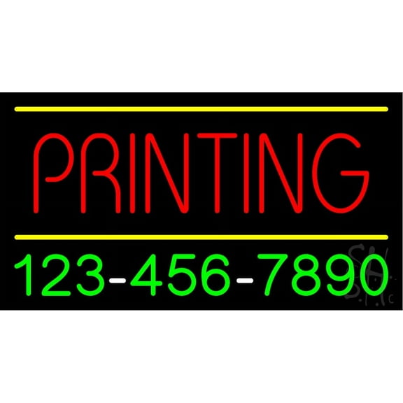 Red Printing with Phone Number LED Neon Sign 13 x 24 - inches, Clear Edge Cut Acrylic Backing, with Dimmer - Bright and Premium built indoor LED Neon Sign for Computer & Electronics store decor.