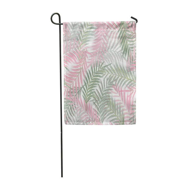 NUDECOR Colorful Forest Leaves of Palm Tree Leaf in Gray Pink on White Tropical Trees Bo Garden Flag Decorative Flag House Banner 12x18 inch