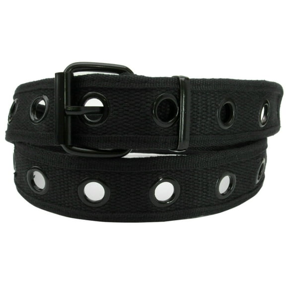 Black 1 Holes Row Metal Grommet Stitched Canvas Fabric  Web Belt