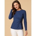 thumbnail image 2 of Blusa básica de manga larga con cuello redondo y frente giratorio para mujer Azul marino XL, 2 of 5