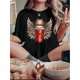 thumbnail image 1 of Camisetas de verano para mujer, con estampado, lindo, holgadas, atléticas, de manga corta, casual, 2025Women's Casual Chic T-Shirt with Unique Winged Cowboy Hat & Coffee Cup Print - Comfy Polyester, 1 of 6