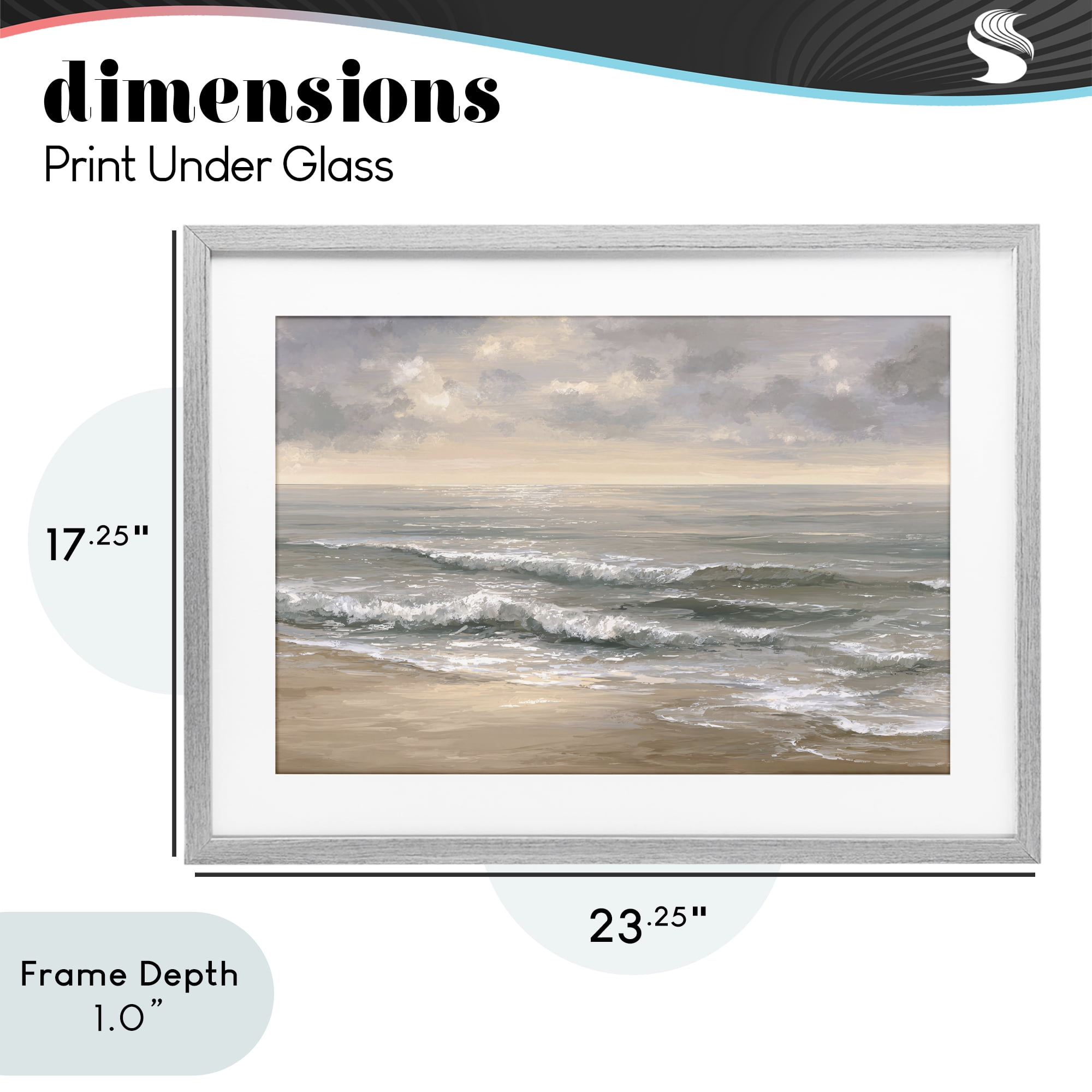 Stupell Industries Soft Rolling Beach Waves Gray Framed Print Under Glass, design by Jacky Ngan
