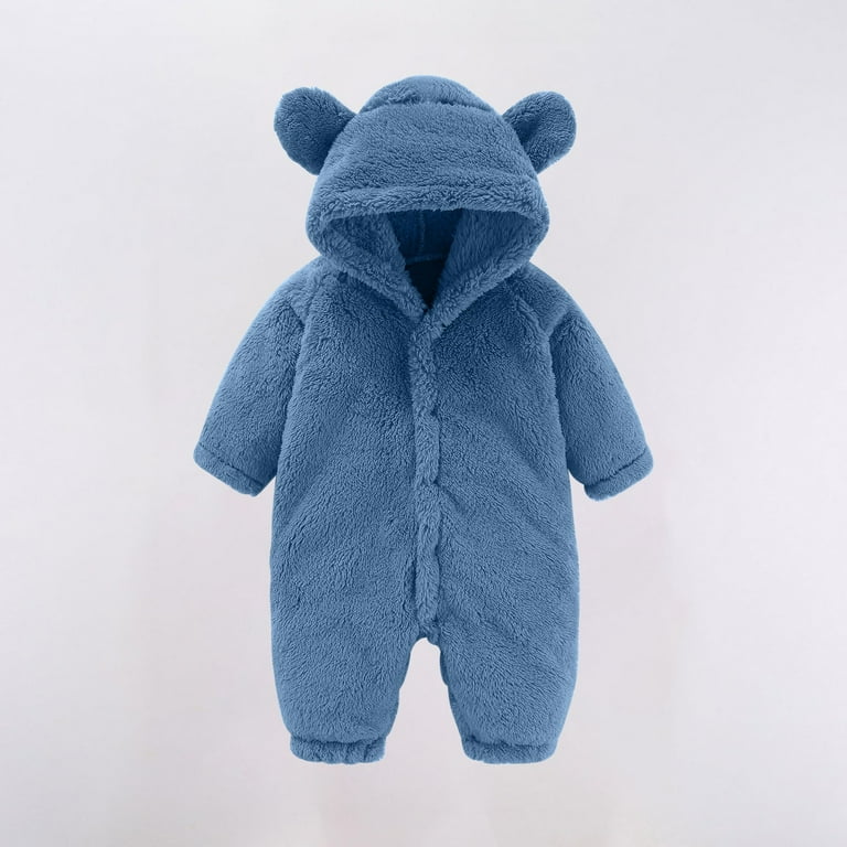 AherBiu Infant Baby Fleece Rompers Button up Hooded Long Sleeve