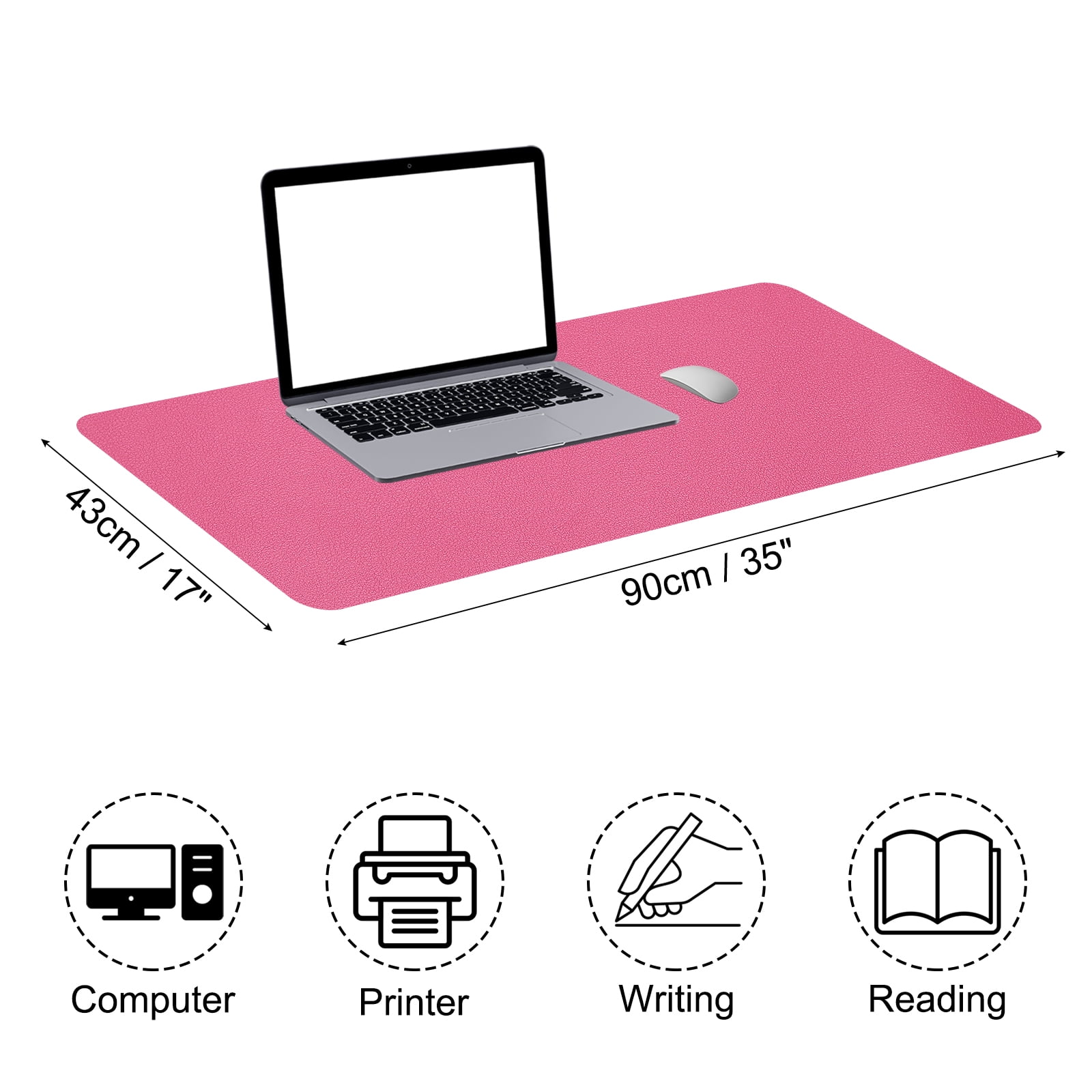Uxcell 35"x17" Large Desk Mat, PU Leather Dual Side Large Desk Pad, Rose Red