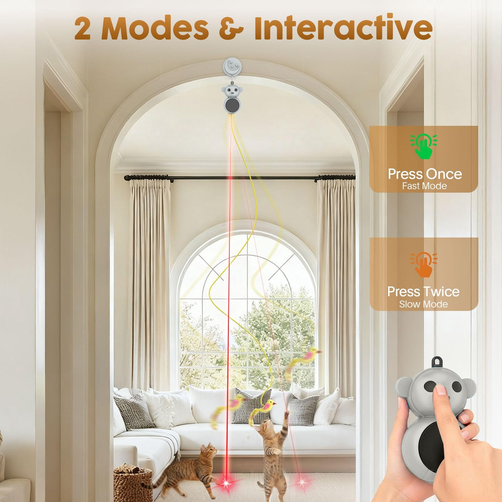 Interactive Cat Toys For Indoor Cats: 2 In 1 Pointer With Automatic Flying Bird & Mouse Wand  Smart Motion Mode Adjustable Speed Usb Rechargeable Safe Bored Kittens And Adult Cats