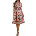 thumbnail image 6 of FASHIONWT Women Summer Bohemian Beach Dress V-Neck Short Sleeve Floral Bandage Dress, 6 of 6
