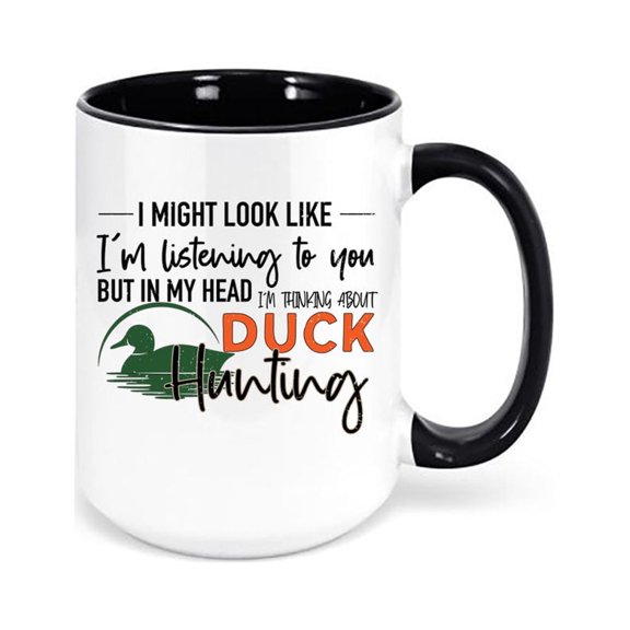 Duck Hunting Mug, Thinking About Duck Hunting, Waterfowl Mug, Hunting Gift, Waterfowl Coffee Cup, Gift For Hunter, Duck Hunting Cup, Dad Mug, BLACK