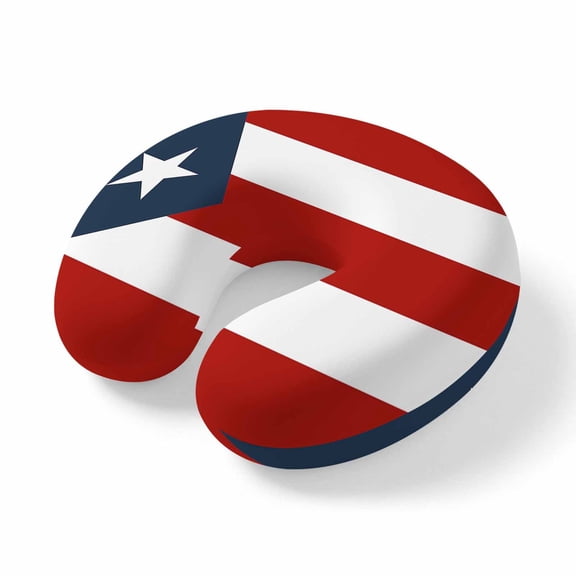 Neck Pillow Puerto Rican Flag Travel Pillow Memory Foam U Shaped Pillows, Red and White Stripes Travel Neck Pillows for Airplane Car Office Home Sleeping Rest