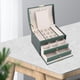 thumbnail image 4 of Organizador de joyas con sección de terciopelo, bandeja de exhibición, cajón de almacenamiento de 3 capas, estuche grande para guardar pendientes, collares, pulseras y relojes. Verde oscuro, 4 of 9