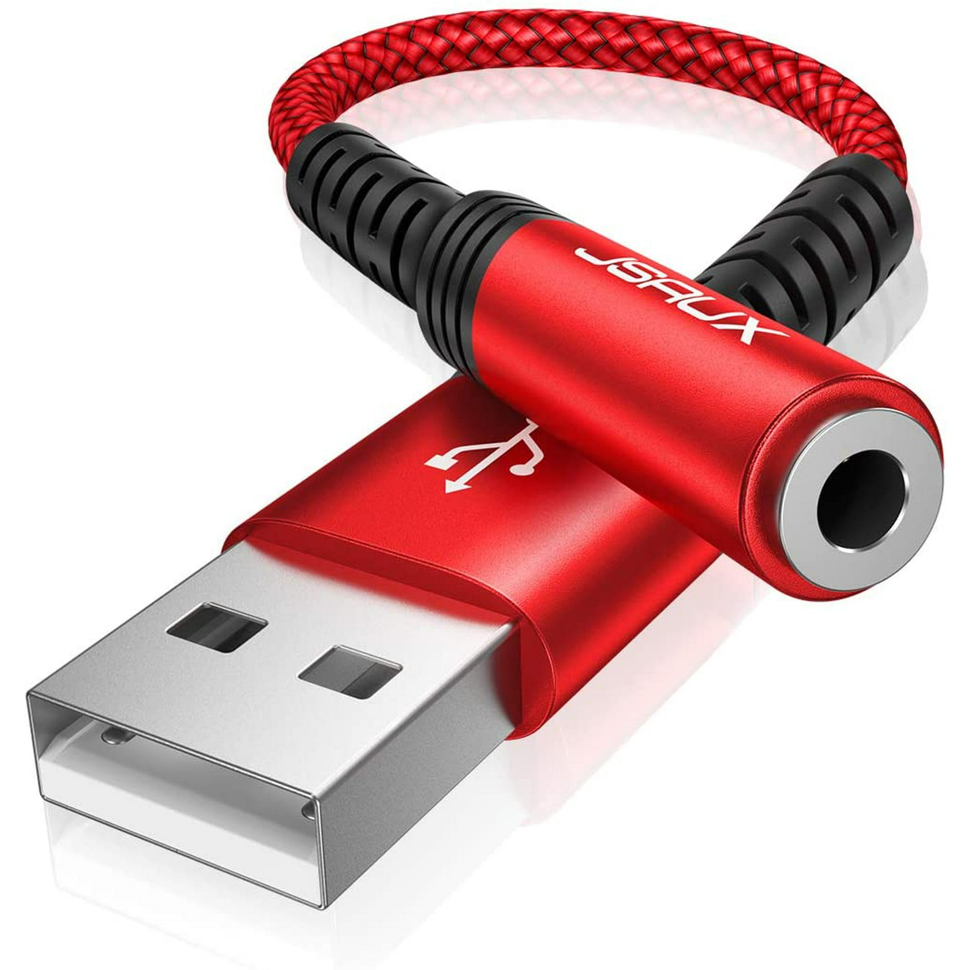 USB to 3.5mm Jack Audio Adapter, USB to Audio Jack Adapter USB-A to 3.5mm TRRS 4-Pole External Stereo Sound Card for Headphone, PS4, PC, Laptop, Desktops -Red/0.6FT |
