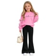 thumbnail image 4 of BXJX Girls Outfit Sets 2 Piece, Crew Neck Long Sleeve Bow Decor Spring Fall Kids Sweatshirts and Flare Pants Sets Hot Pink Size 13-14 T, 4 of 8