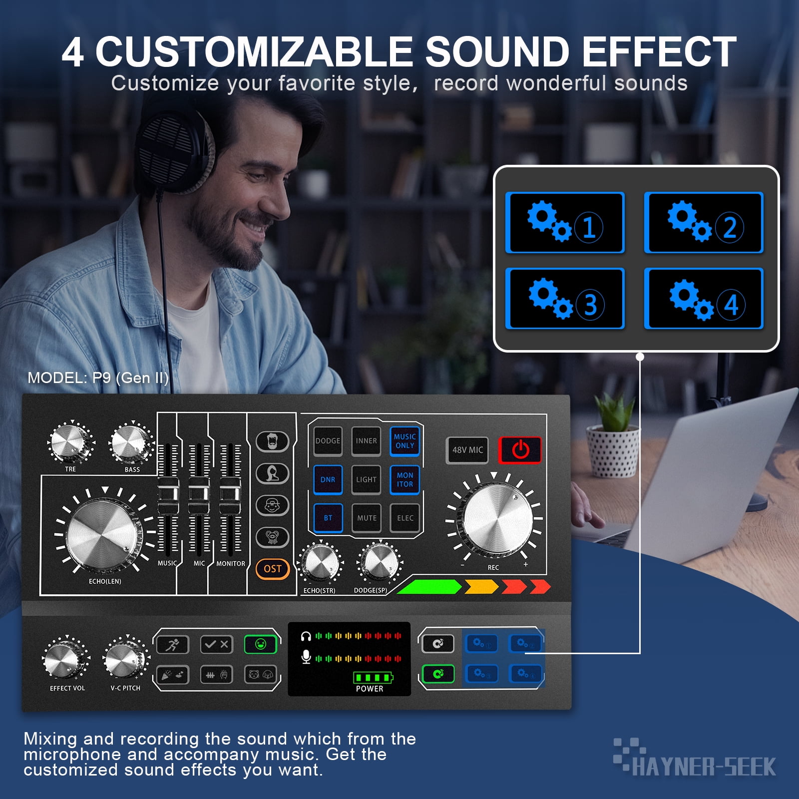Hayner-Seek All-In-One Microphone, Aluminum Alloy Black, 20Hz-20KHz