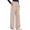 thumbnail image 4 of Women Dressy Work Business Casual Elastic High Waisted Trousers Ribbed Lounge Palazzo Pants Oat Color M, 4 of 10