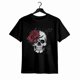 thumbnail image 1 of Camiseta deportiva blanca de manga corta con calavera y rosas rojas para hombre, talla grande, 1 of 6