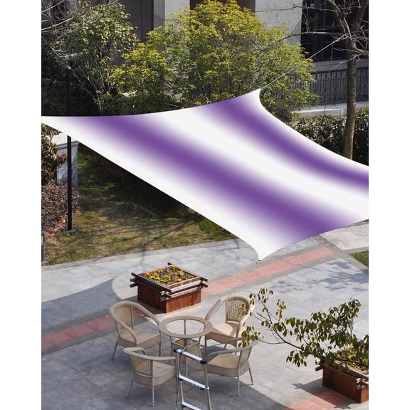 Purple White Ombre Sun Shade Sail 6.5'x10' Rectangle Outdoor Shade Canopy, Modern Abstract Art Farmhouse Gradient Porch Shades Outdoor Sun Blocking Screen, Sunshade Cloth Covers for Patio/Deck