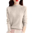 thumbnail image 3 of Women's Mock Turtleneck Sweater, Long Sleeve Embossed Design Pullover, Chunky Knit Winter Top, Solid Color Casual Jumper, Batwing Sleeve Sweater, Everyday Winter Wear Beige L, 3 of 7