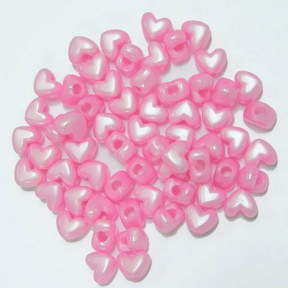 Jolly Store Crafts Pink Pearl Heart Shaped Pony Beads, Vertical Hole, Made in USA