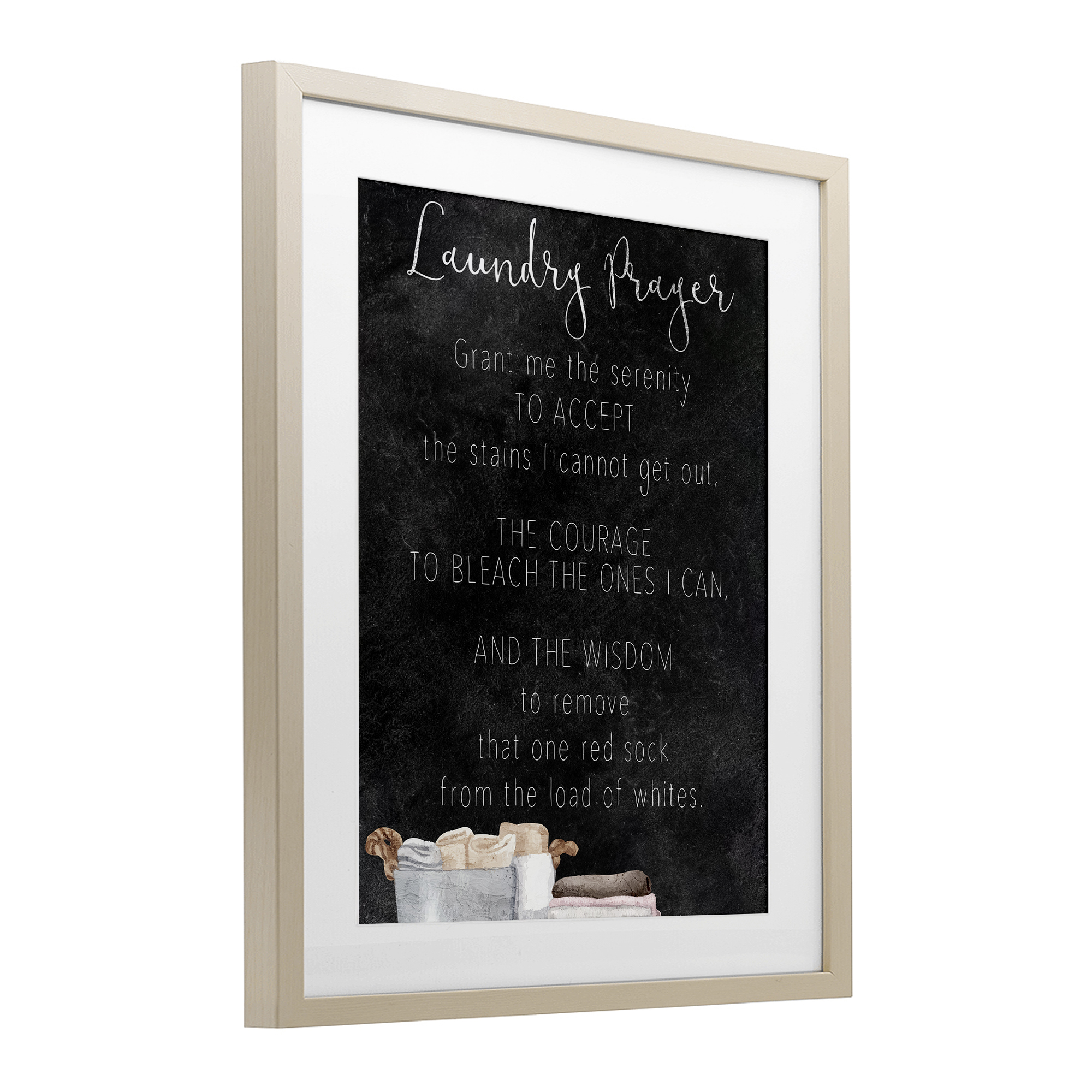 Accept The Stains Laundry Prayer Birch Framed Print Under Glass, design by Kim Allen