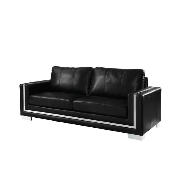 Contemporary Leather Gel Sofa With Chrome Legs, Black