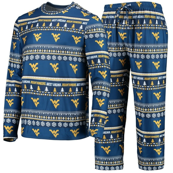 Men's Concepts Sport Navy West Virginia Mountaineers Ugly Sweater Long Sleeve Top and Pants Sleep Set