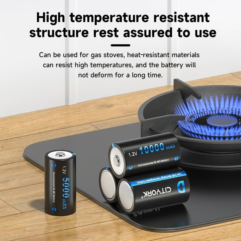 EBL 4 Pack 10000mAh D Size Rechargeable Batteries High Capacity Ni-MH D