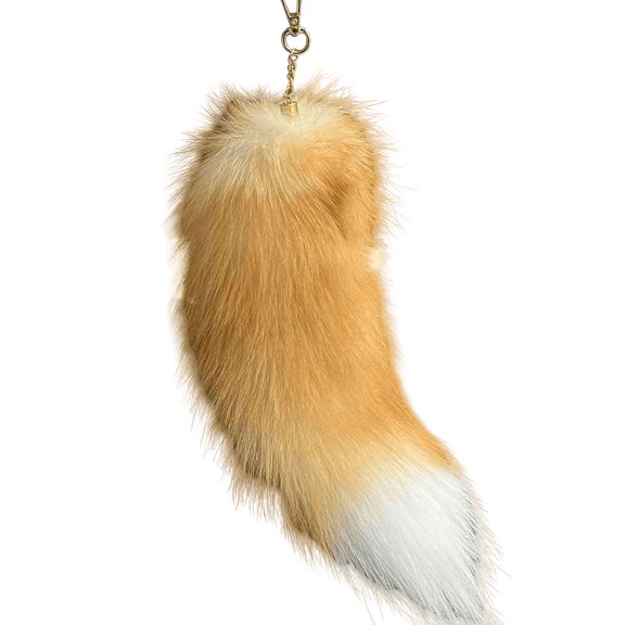 Yibooy Huge Fluffy Faux Fur Fox Tail Keychain Fur Pendant for Women (Golden Black Fox)