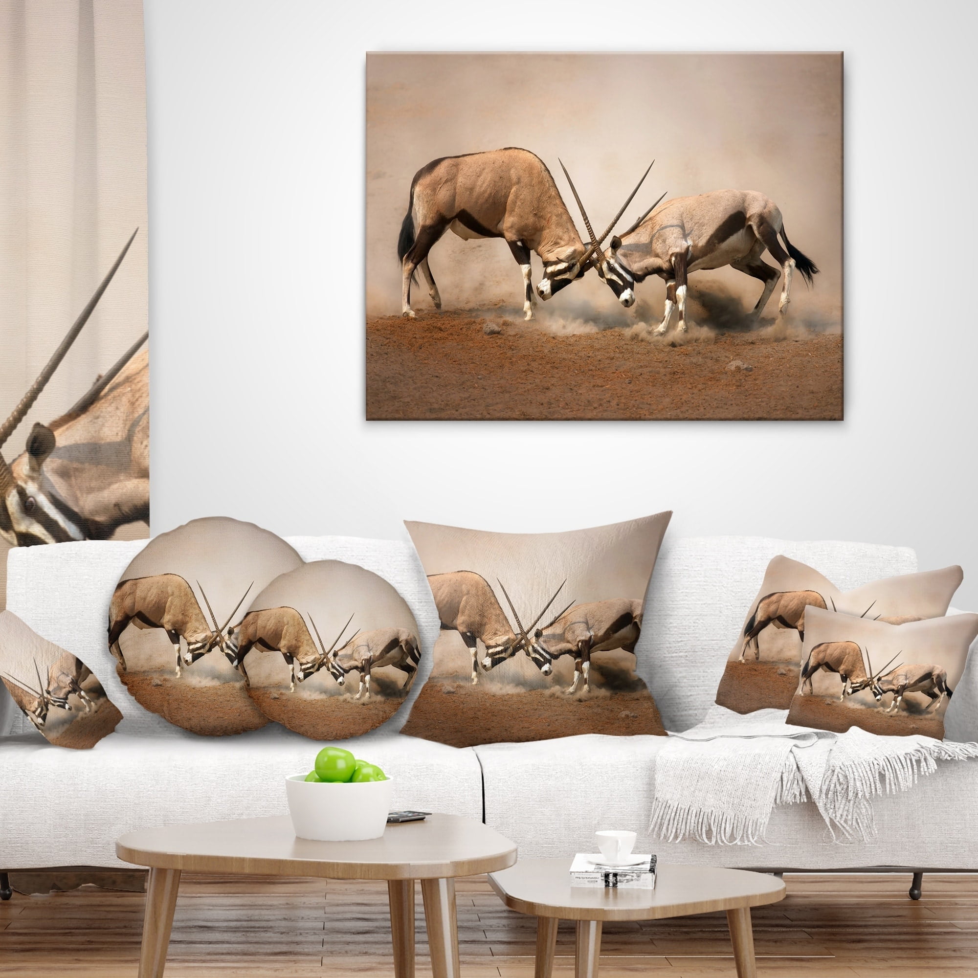 Designart CU13265-16-16 Gemsbok Antelopes Fighting African Wall Cushion Cover for Living Room in x 16 in Insert Printed On Both Side Sofa Throw Pillow 16 in