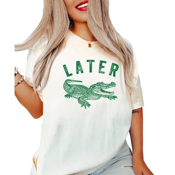 Later Gator Shirt for Women Fun and Trendy Alligator Funny Graphic Tee Ivory Shirt Adult Medium