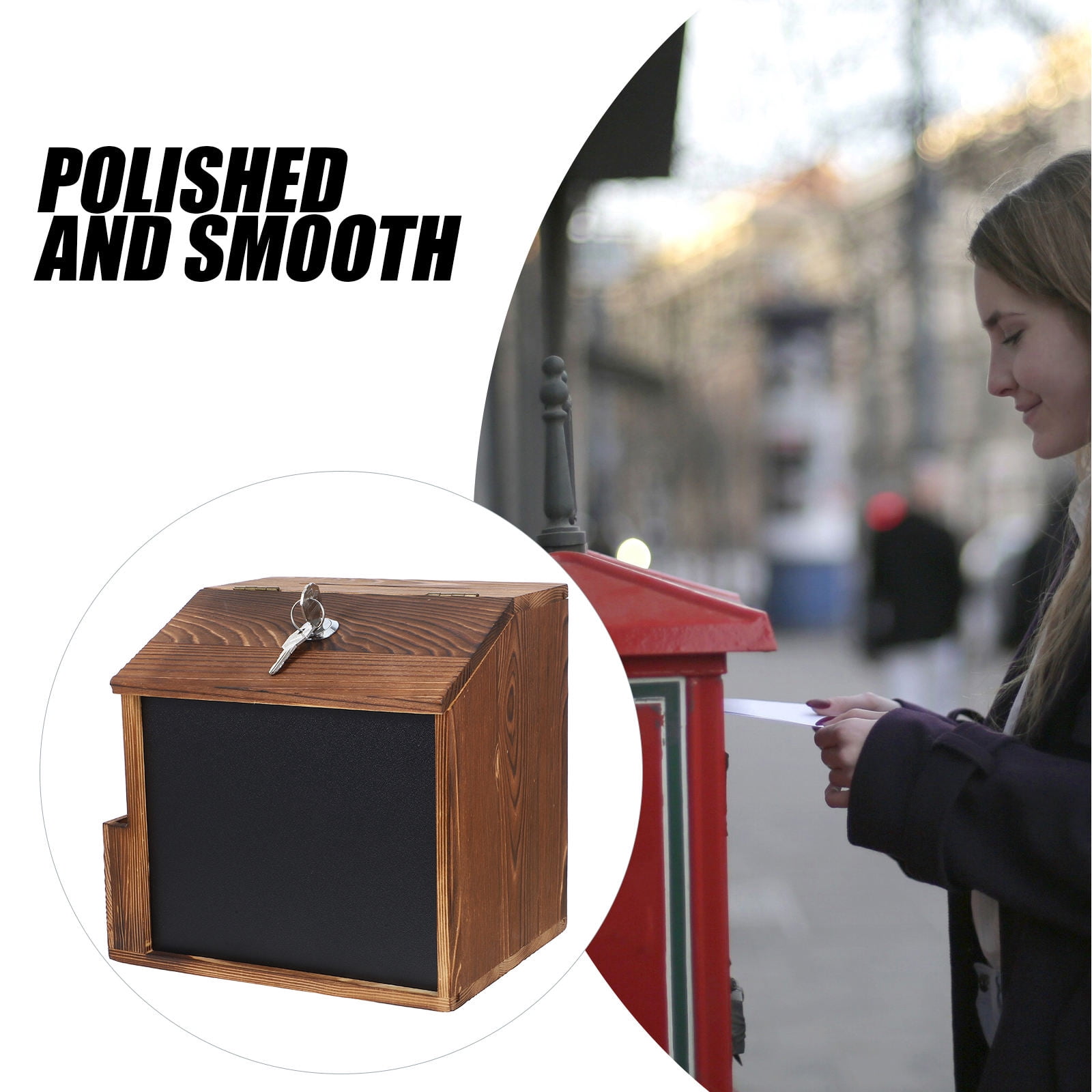 PBPBOX Wall Mailbox With Lock Wall Mountable Wood Comment Box Dark Brown 1Pcs