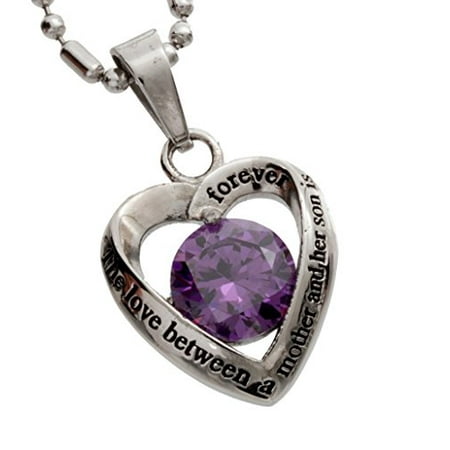 R.H. Jewelry Stainless Steel Mother's Purple Crystal Heart Pendant Necklace