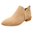 thumbnail image 2 of Kopltyrfg Ankle Booties for Women Low Heel V Cut Out Slip On Short Boots Chunky Stacked Heel Pointed Toe Cutout Western Booties Cutout Shoes (Khaki,36), 2 of 5