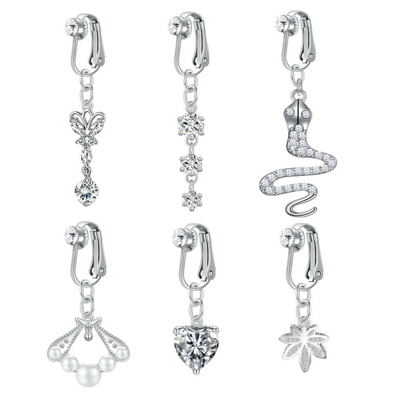 LAURITAMI 6 Pcs Fake Belly Piercing For Women Fake Belly Button Piercings Cz Non Piercing