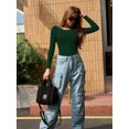 thumbnail image 4 of MOYIKO Round Neck Long Sleeve BodySuits Womens Slim Fitted Tight Basic Tops, 4 of 8