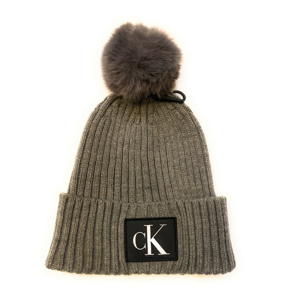 Calvin Klein Women's Beanie Pom OS Charcoal Htr