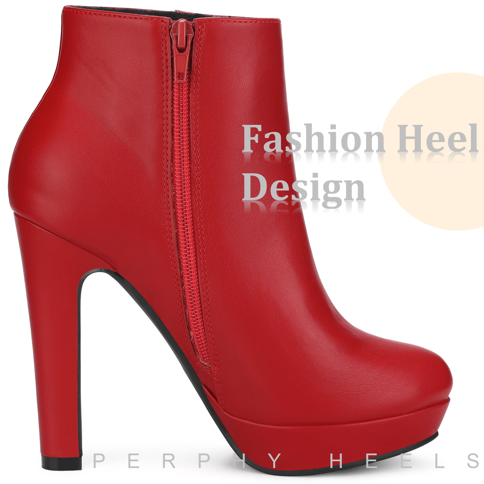 DARING DIVA Women's Round Toe Chunky High Heels Ankle Boots Red US 7