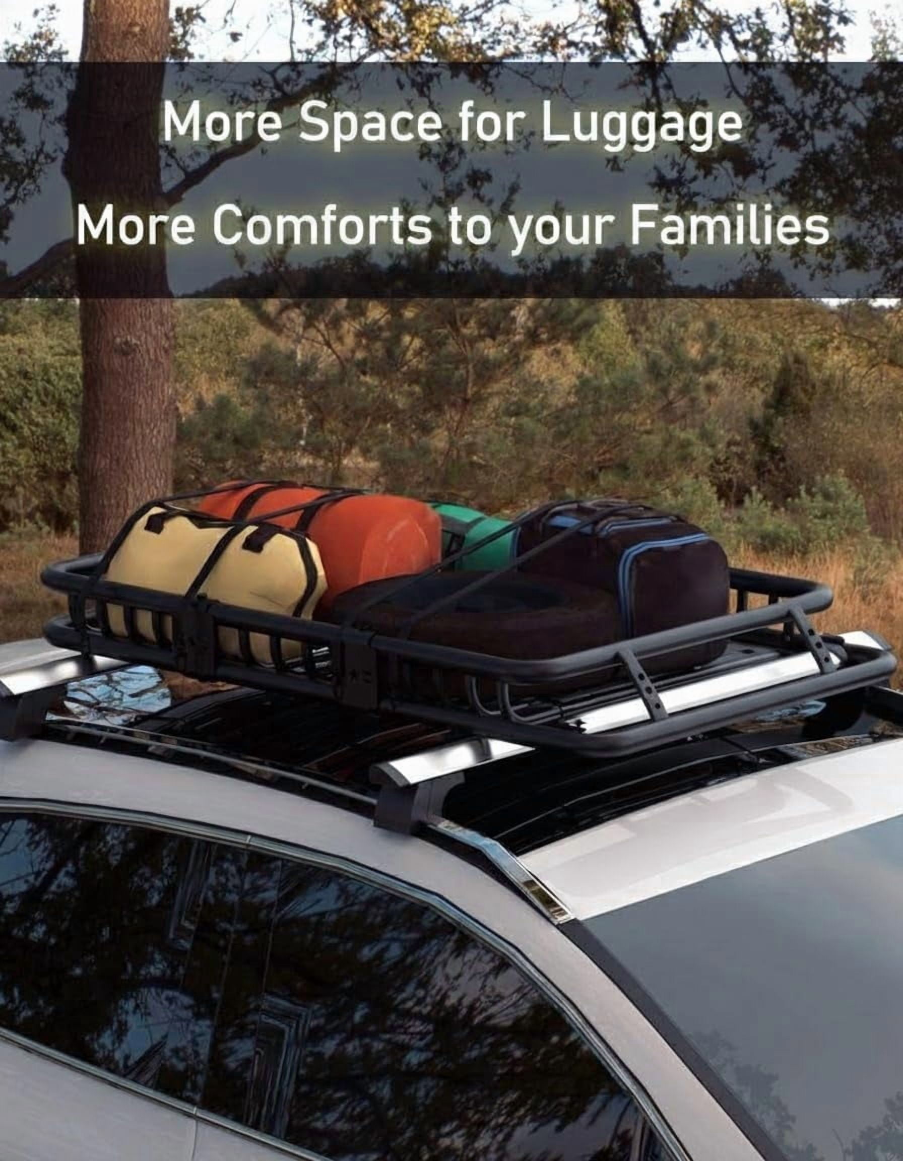 Roof Rack Basket, 116.8cm+38cm Universal Rooftop Cargo Carrier with Extension, 90kg Capacity Heavy-duty Steel Car Top Luggage Holder for Car, SUV, Truck, Pick Up - with PU Bag