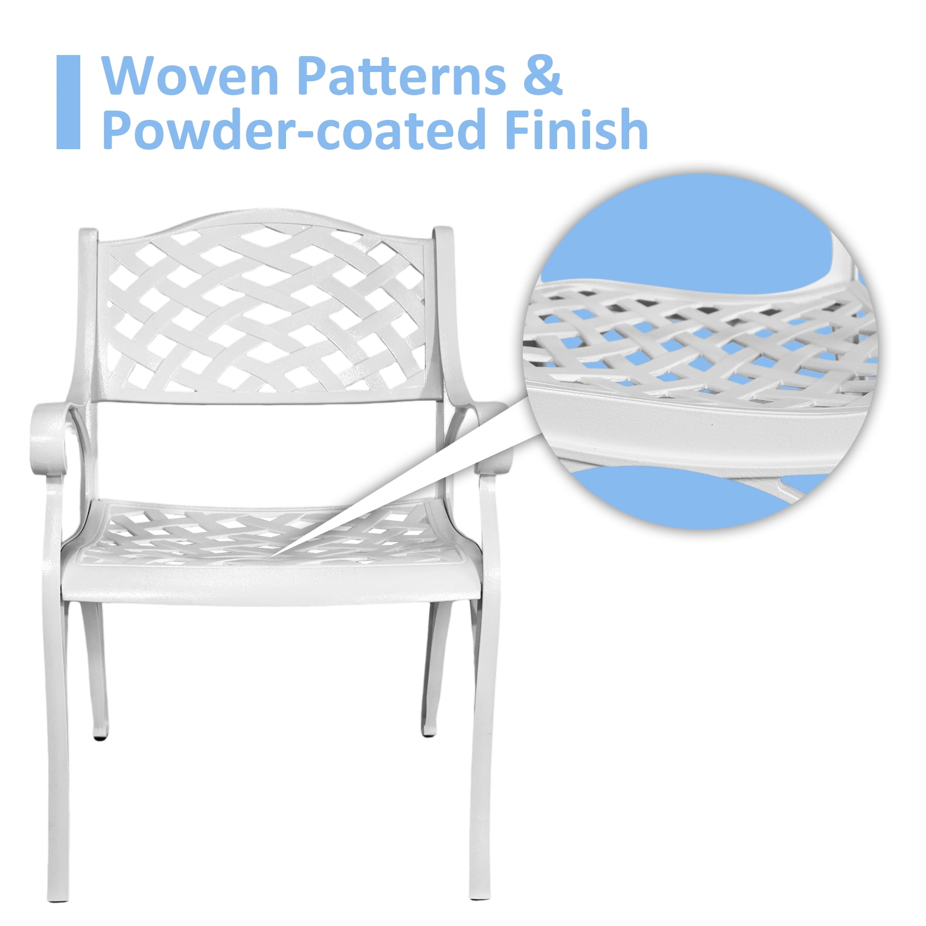 Patio Chairs Set 4 Pieces All Weather Bistro Dining Chair Set with Armrest, Cast Aluminum Outdoor Dining Chairs Set of 4 for Patio Furniture Outside Garden Deck, White