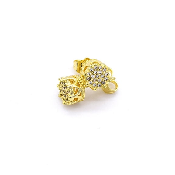 Men Women Earrings - Iced Hip Hop Rounded Push Back Stud Earrings 18k Layered Real Gold plated