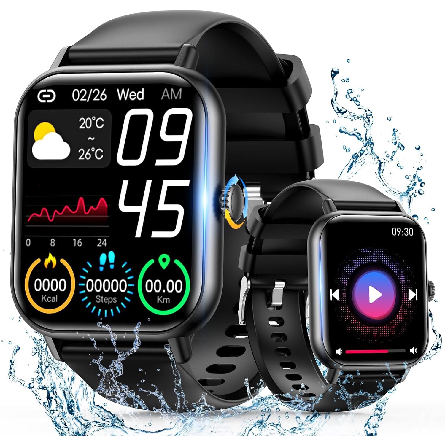 Smart Watch(Answer/Make Call), 2.01" Smartwatch for Men Women IP67 Waterproof, 100+ Sport Modes Fitness Activity Tracker, Pedometer, Smart Watches for Android IOS, Black