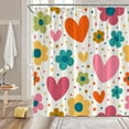 thumbnail image 2 of Cortina de ducha para San Valentín con diseño de corazón rosa, flores y lunares, estilo bohemio, amor dulce, pareja romántica, mujer y niña, cortina de baño con ganchos, 180 cm de ancho x 180 cm de, 2 of 6