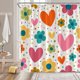 thumbnail image 2 of Cortina de ducha para el Día de San Valentín, diseño de corazón rosa, flores y lunares, estilo bohemio, amor dulce, pareja romántica, mujer y niña, extra larga, para baño y hogar, con ganchos, 188 cm, 2 of 6
