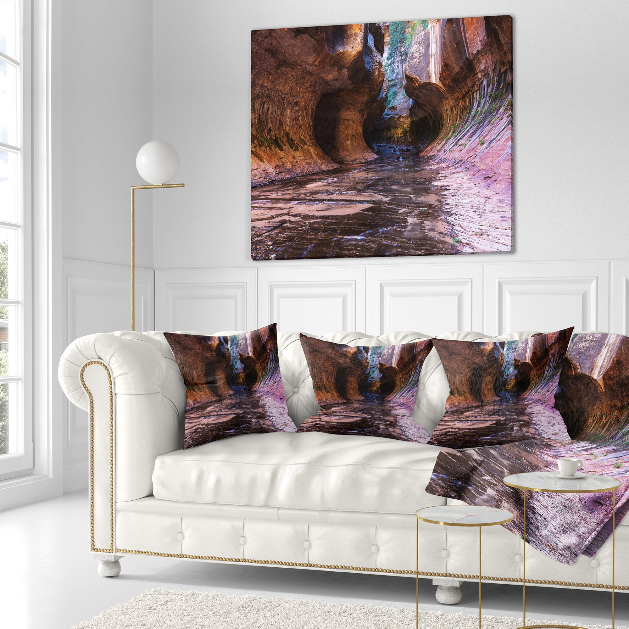 Designart Cave in Zion National Park Utah - Landscape Printed Throw Pillow - 18x18