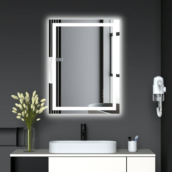 LED Bathroom Mirror 24x 32 inch Makeup Mirror with Front and Backlight Dimmable 3 Color Lighted Mirror Horizontal/Vertical Double LED Wall Mounted Vanity Mirror with Touch Button