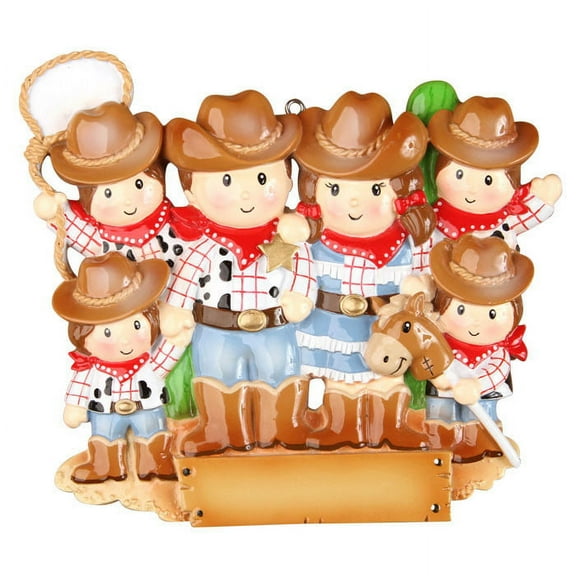 Cowboy Family with 4 Kid Personalized Christmas Ornament DO-IT-YOURSELF